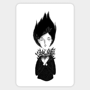 Beautiful dreamy spring girl black and white graphics digital" Magnet